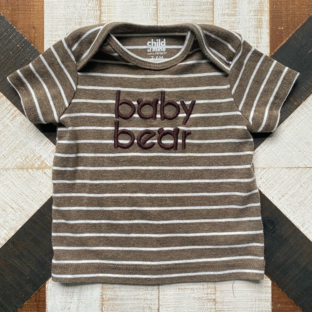 Carter’s Baby Boy Short Sleeve Summer Neutral Brown Striped Top Bear 3-6 months